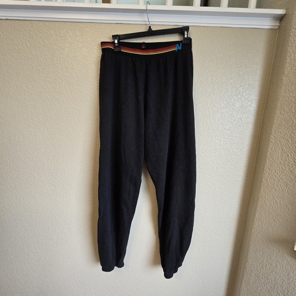 Aviator Nation Pants - Aviator Nation Rainbow Stripe Waistband Sweatpants Charcoal Black L